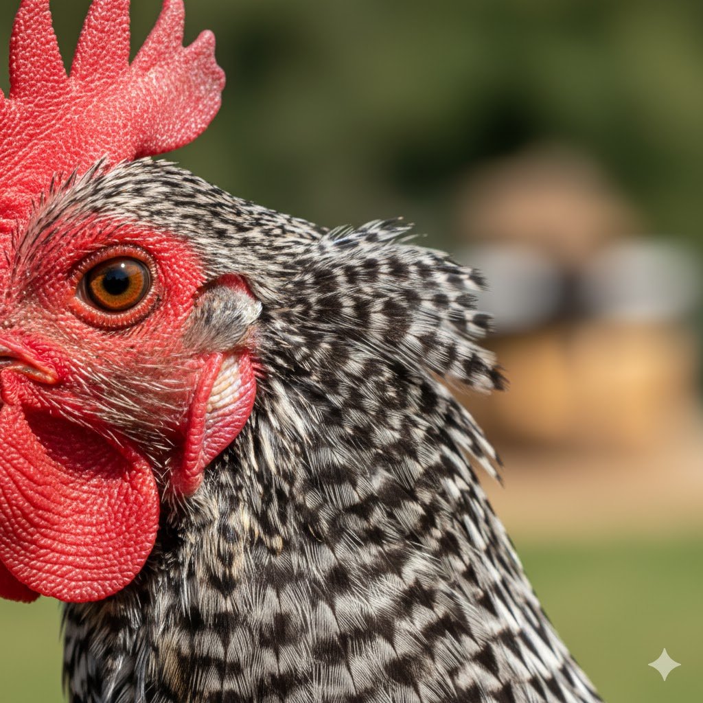 Close-up photograph of Araucana chicken ear tufts growing from peduncles near the ear opening