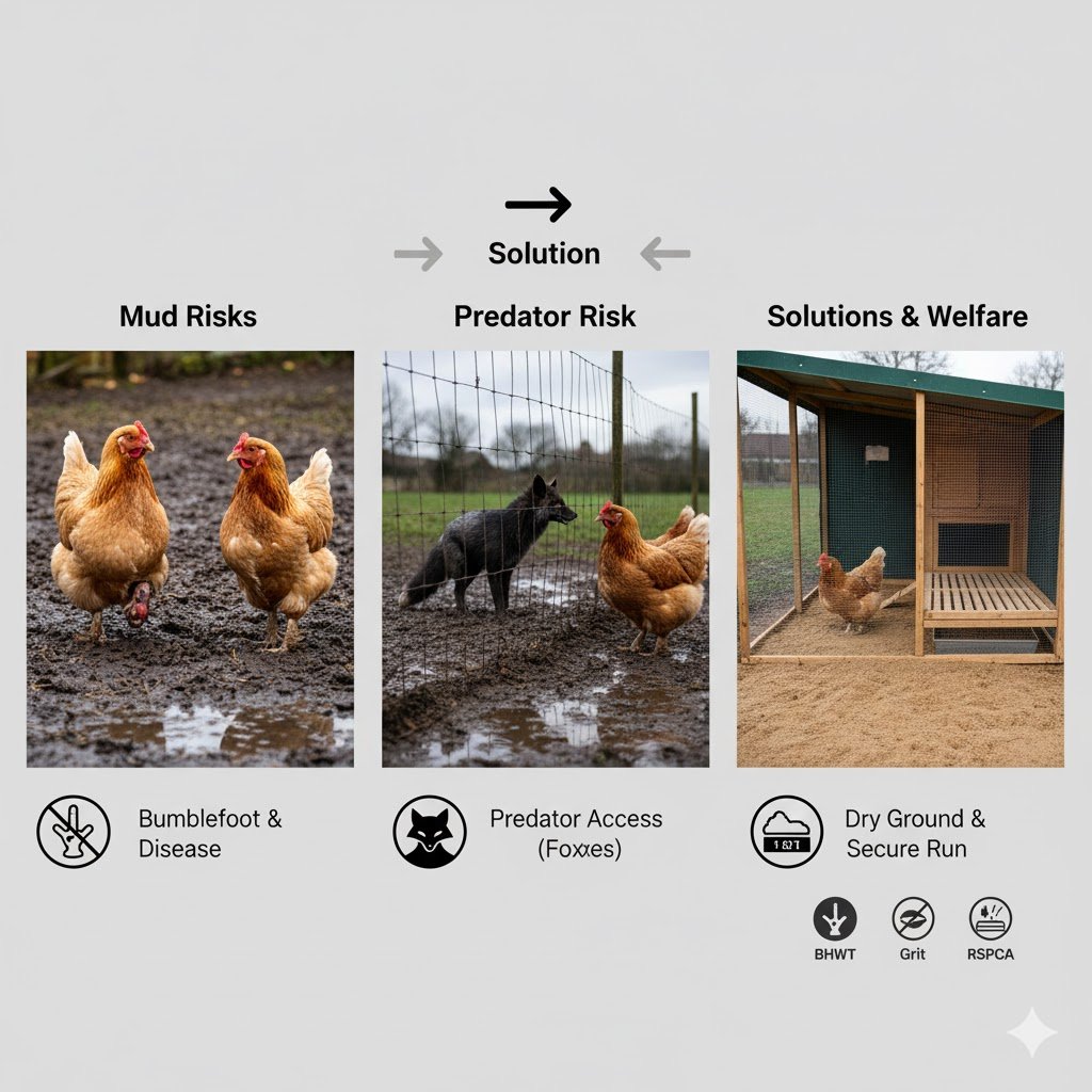 What is the number one killer of chickens UK; how mud causes bumblefoot and predator risks in backyard runs
