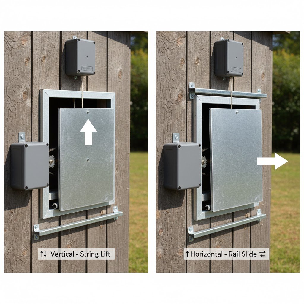 Automatic chicken coop door safety sensor detecting obstruction during testing with door stopping before closing on object to prevent injury to chickens