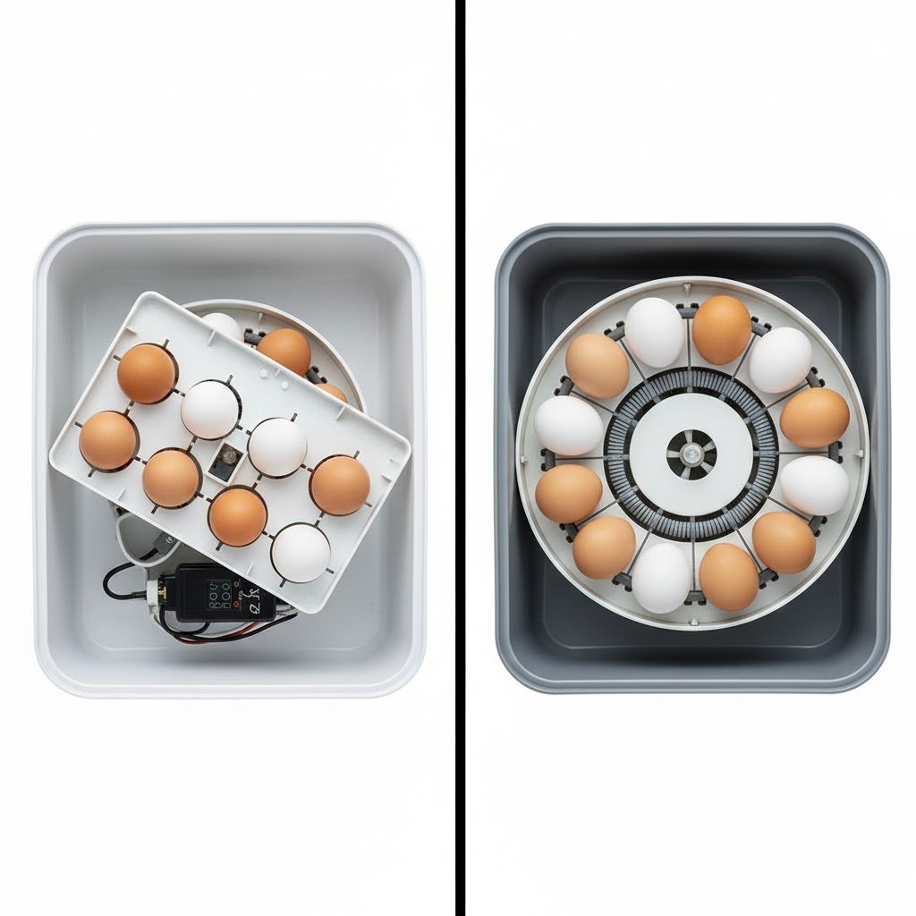 Split screen showing Brinsea automatic turner on left and Nurture Right turner on right