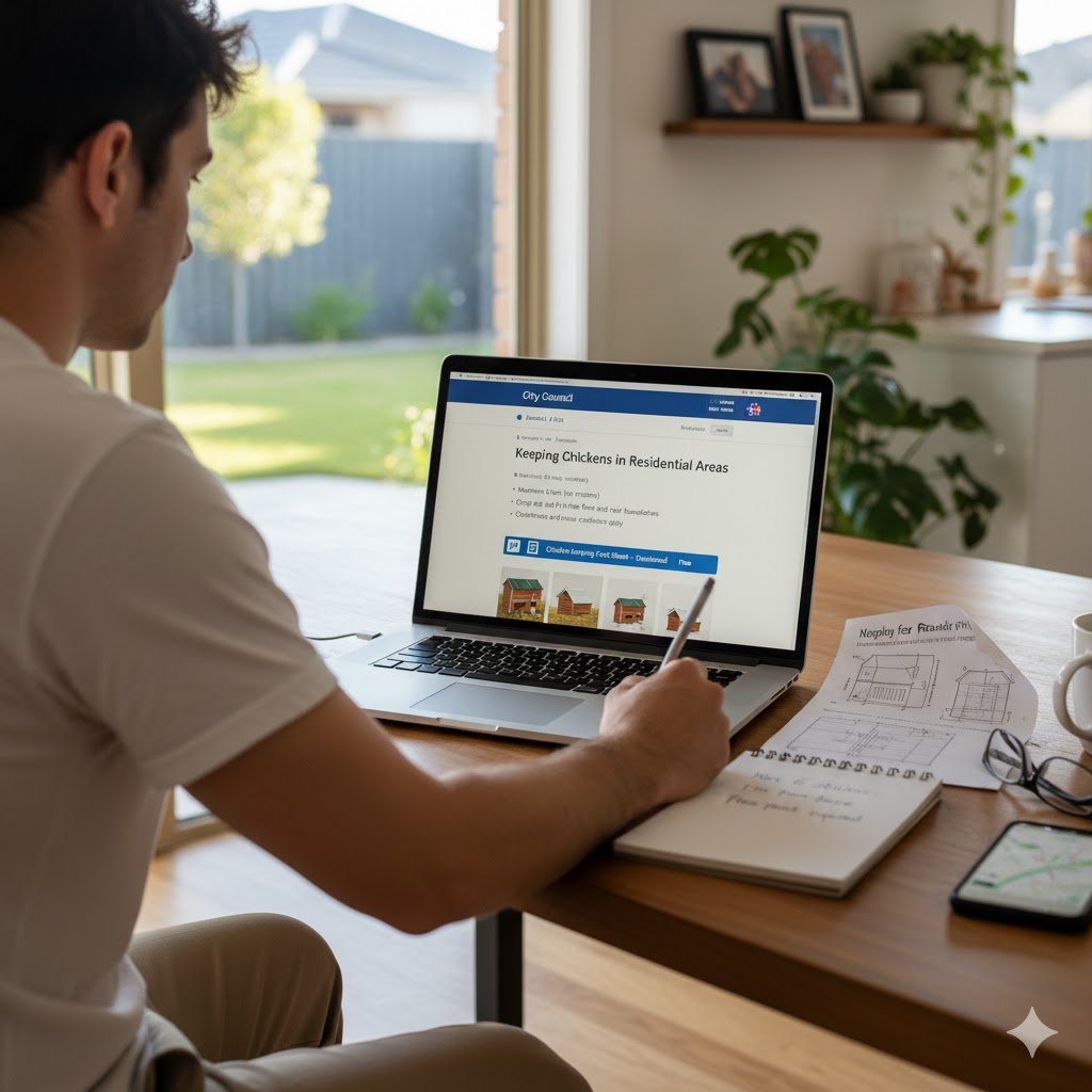 australian council website showing backyard chicken regulations local laws and permit application requirements