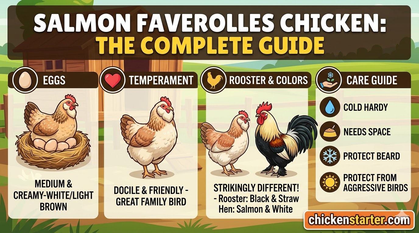 Salmon Faverolles Chicken: Complete Guide to Eggs, Temperament, Rooster, Colors and Care
